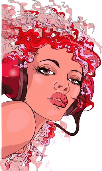 Jeune femme portant des écouteurs — Image vectorielle