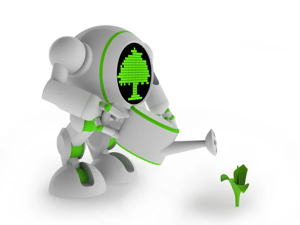 Robot watering sprout — Stock Photo, Image