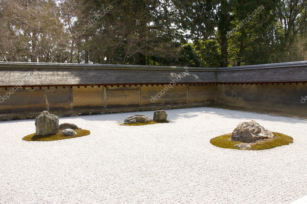 Rock garden in Ryoan-ji temple, Kyoto, Japan.