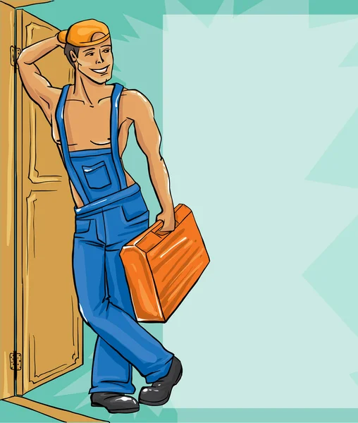 Cartoon character Illustration of plumber in a uniform. — Stock Illustration Cartoon character Illustration of plumber in a uniform. Royalty Free Stock Illustrations