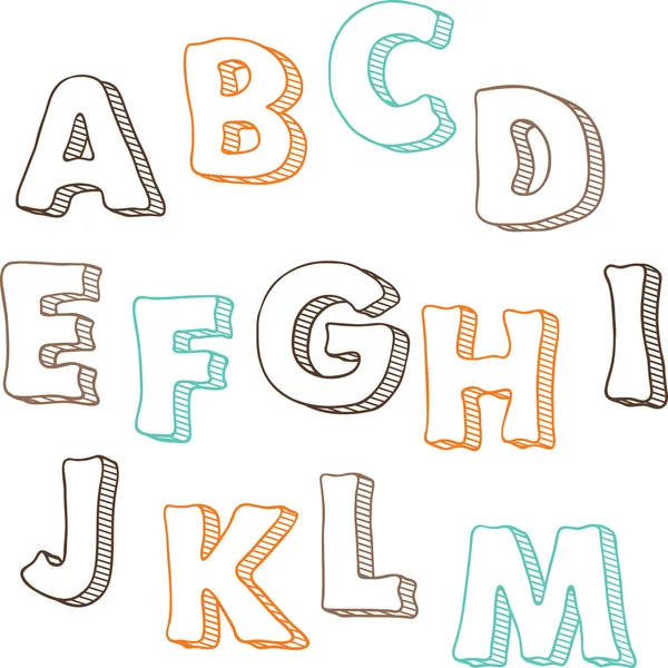 Cute hand drawn font. Vector letters set A-M Stock Vector