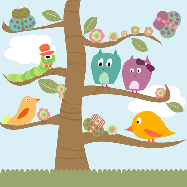 stock vector Stylized tree with doodle animals