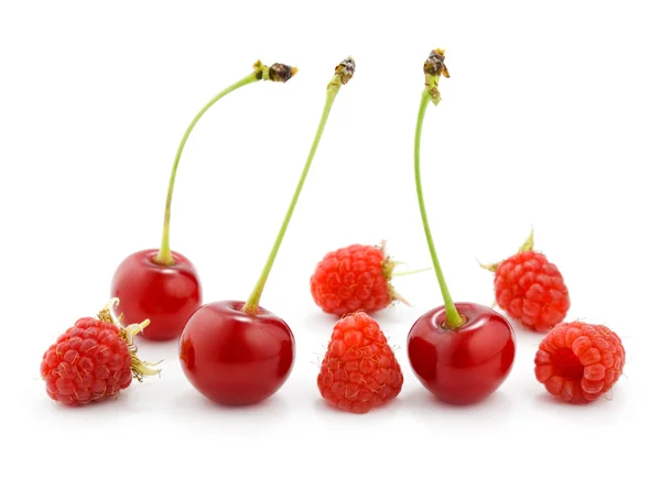 Raspberries and cherries — Stock Photo, Image