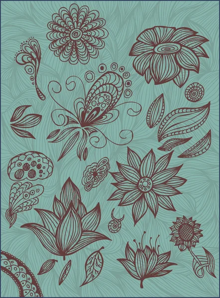 Set de elementos florales dibujados a mano aislados Ilustración De Stock
