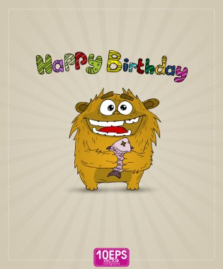 Funny monster whith gift Happy Birthday clipart