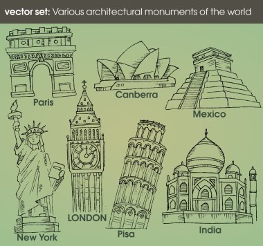 Set: various architectural monuments of the world clipart