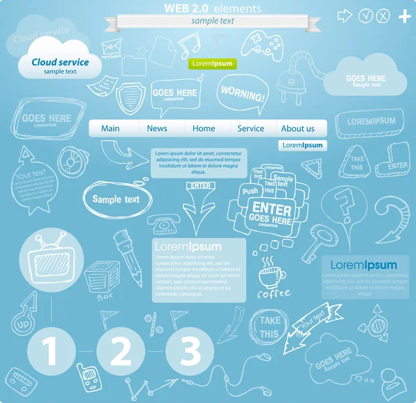 Elementi di design del sito web del servizio cloud — Vettoriale Stock