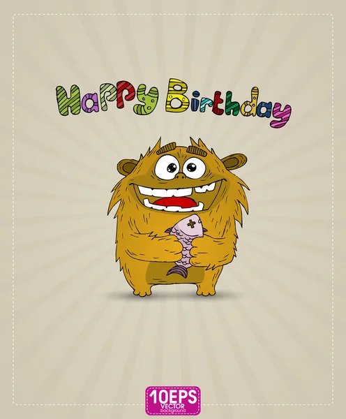 Funny monster whith gift Happy Birthday Stock Vector