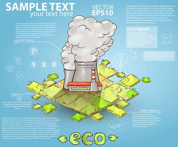 Retro infographics hand-drawn Factory spewing out pollution Vector Graphics