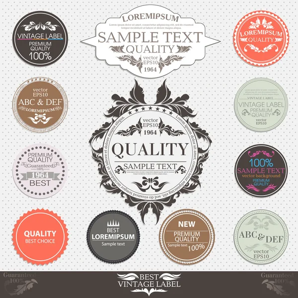Set of Premium Quality and Guarantee Labels in retro and vintag — Stock Vector