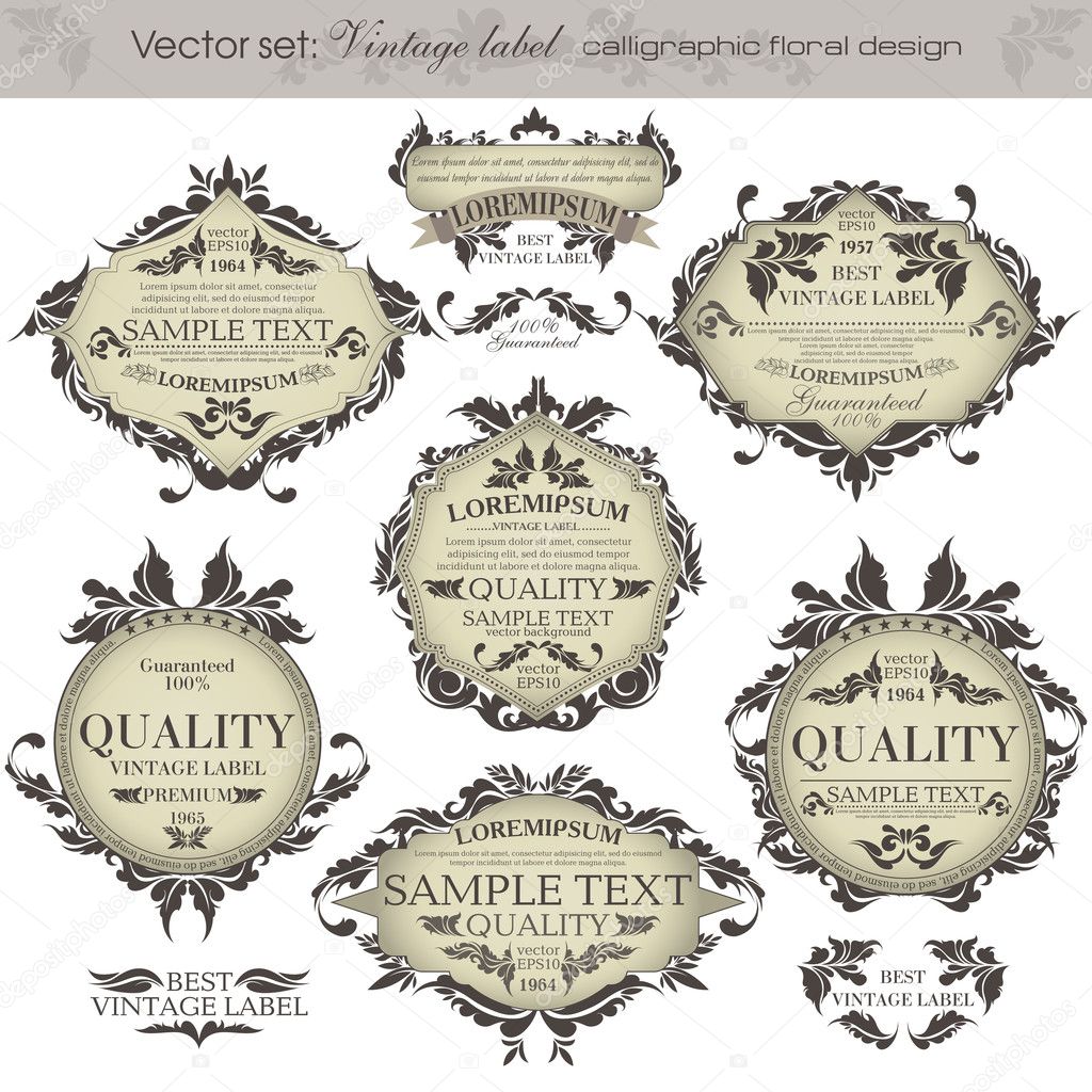 Vector set: vintage labels - inspired by floral retro originals