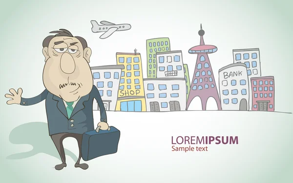 zengin bir adam bir arka planda şehir bavulla