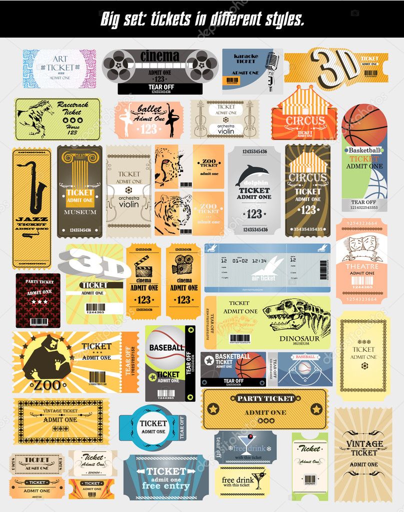 Big set: tickets in different styles. Vector.