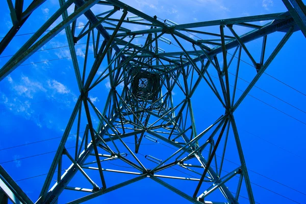 stock image Electric pylon seen by inside