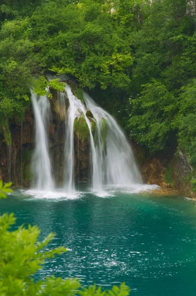 stock image Beautiful waterfall in lush surroundings.