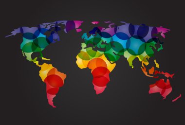 koyu arka plan üzerinde renkli soyut Dünya Haritası