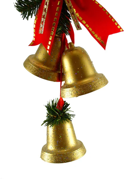 Christmas bells and red ribon — Stock Photo, Image