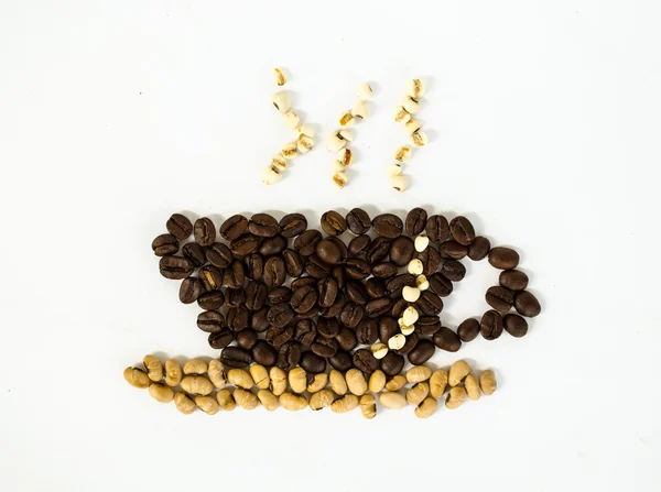 Coffee cup made of beans on white background — Stock Photo, Image