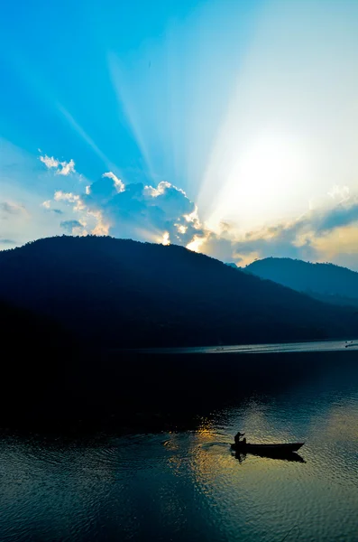 stock image Sunset at phewa lake