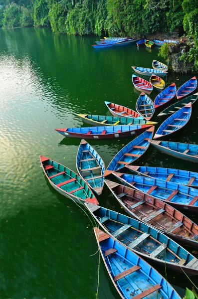 Barche a remi al lago di Phewa — Foto Stock