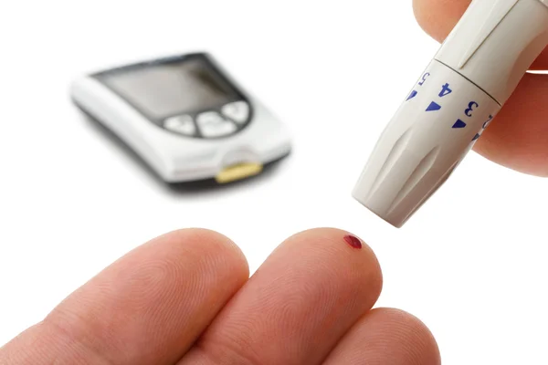 Test poziom glukozy we krwi na białym tle Zdjęcie Stockowe