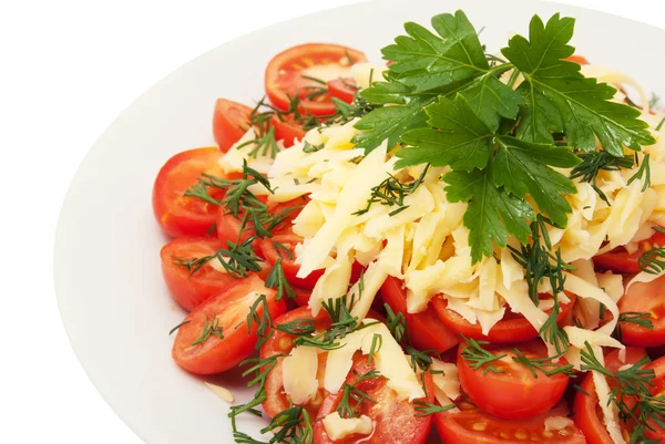 Röda tomater från ovan är beströdde med ost — Stockfoto