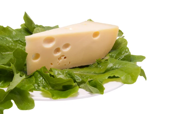 Dilim peynir ve yeşil salata yaprakları