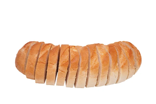 Pão branco cortado em pedaços — Fotografia de Stock