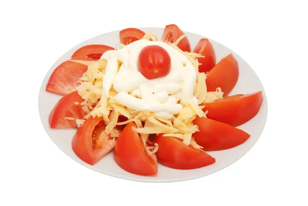 I pomodori rossi dall'alto sono ricoperti da formaggio — Foto Stock
