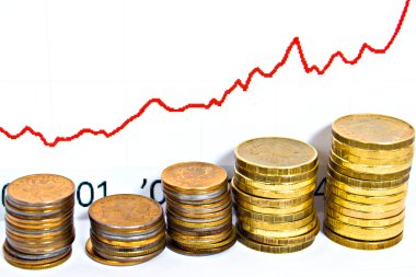 Graph of gold coins showing value clipart