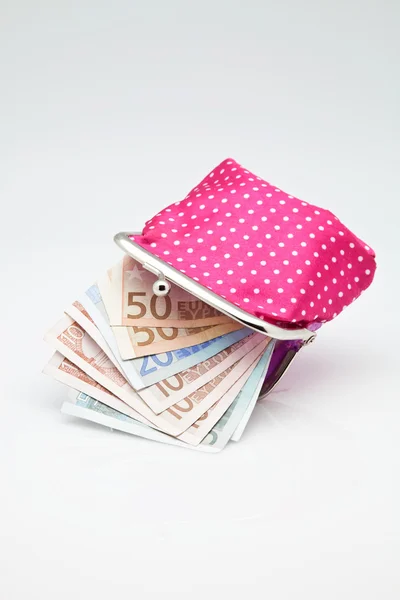 Τσαντάκι με τα χαρτονομίσματα ευρώ — Φωτογραφία Αρχείου