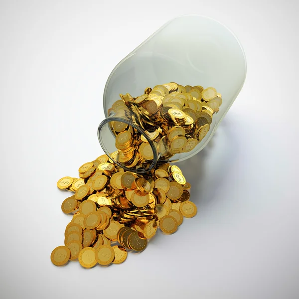 Банка с золотыми монетами — стоковое фото