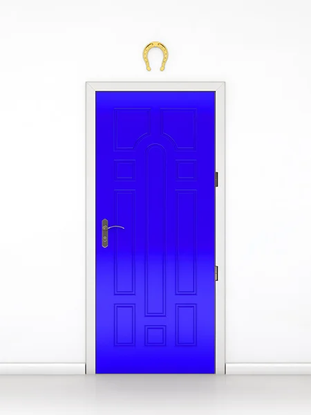 Tür mit goldenem Hufeisen — Stockfoto