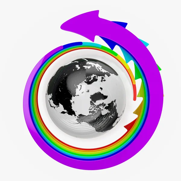 Earth with rainbow arrows — Stock Photo, Image