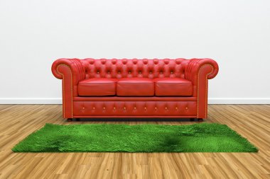 Red leather sofa clipart