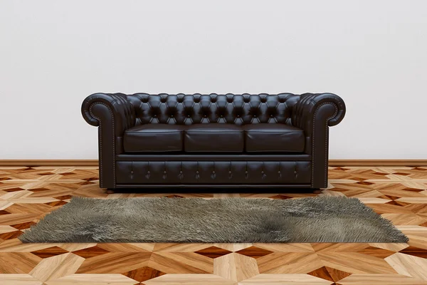 Schwarzes Ledersofa — Stockfoto