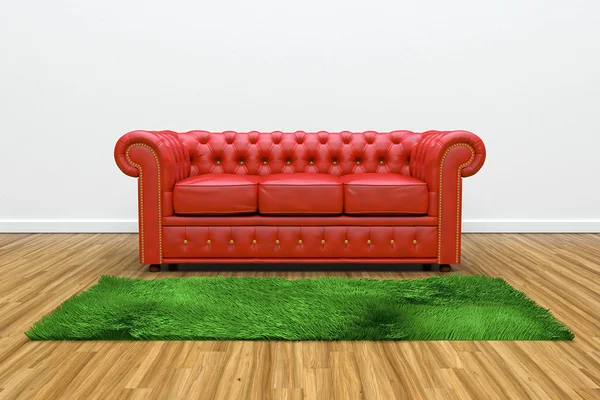 Red leather sofa — Stock Photo, Image