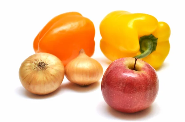 Vegetables and fruit on white background — Stock Photo, Image