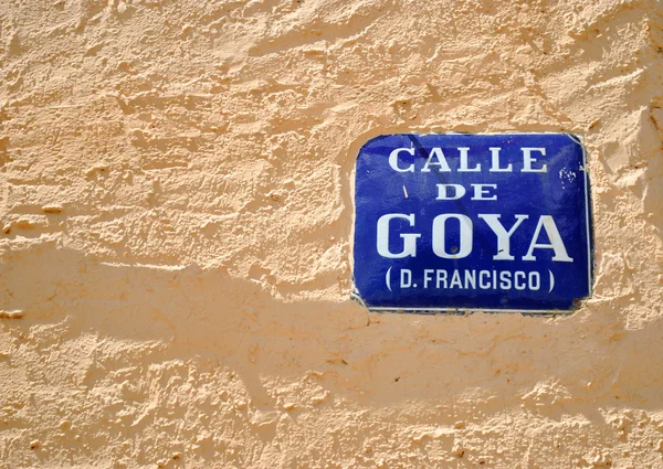 Street sign of Goya in facade — Stock Photo, Image