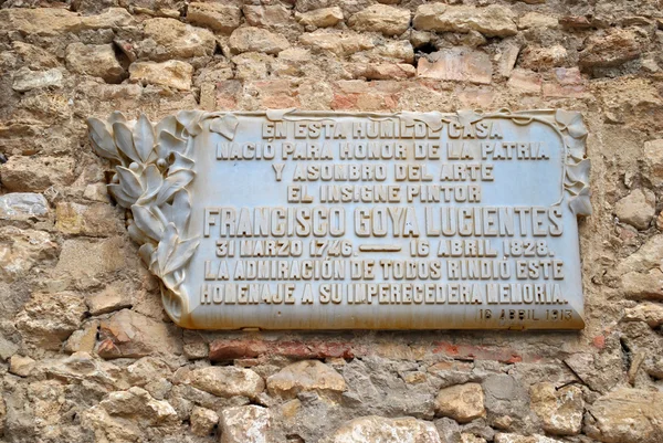 Panneau de rue de Goya à Fuendetodos — Photo