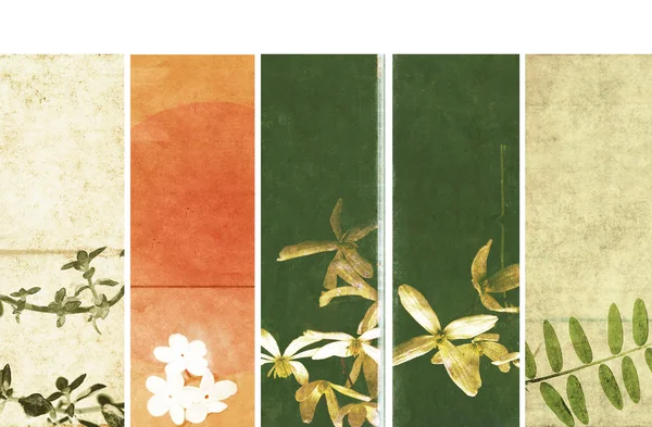 Precioso conjunto de pancartas con elementos florales y texturas terrosas —  Fotos de Stock