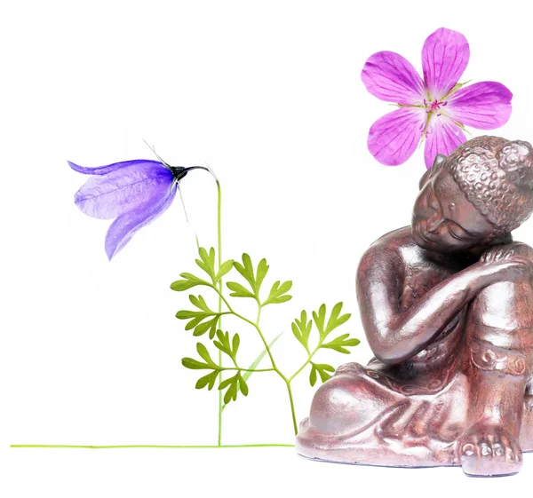 Colorful illustration with floral elements and buddha — Stock Photo, Image