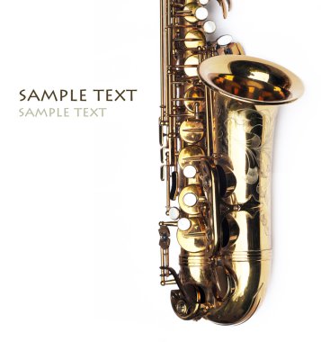 Close-up of a beautiful golden saxophone against white background clipart