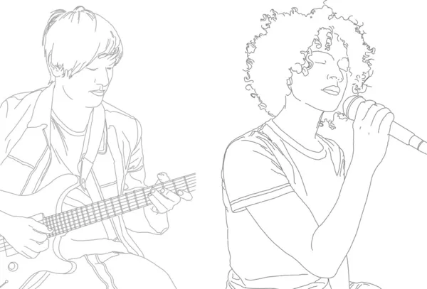 stock image Two lovely illustrations of a pretty female jazz singer and a male guitarist