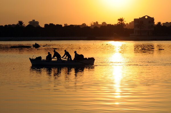 Fishermen in an egyptian lake