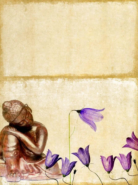 Прекрасна ілюстрація, що зображує Будду і квіткові елементи з великою кількістю місця для тексту — стокове фото
