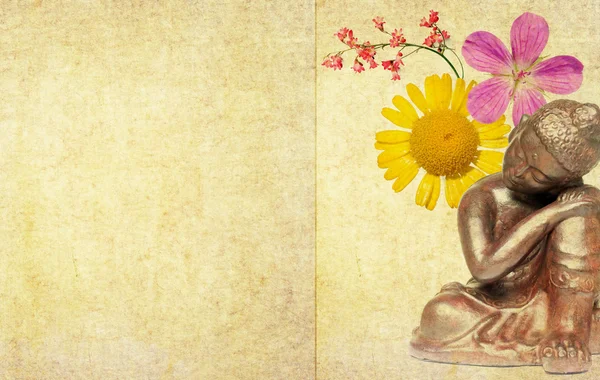 Preciosa ilustración que representa un buddha y elementos florales con mucho espacio para el texto — Foto de Stock