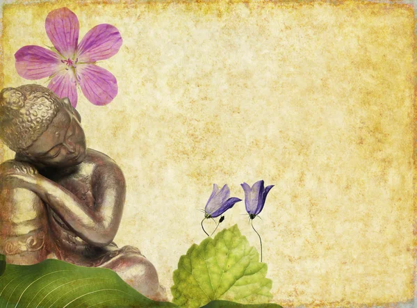 Preciosa ilustración que representa un buddha y elementos florales con mucho espacio para el texto — Foto de Stock