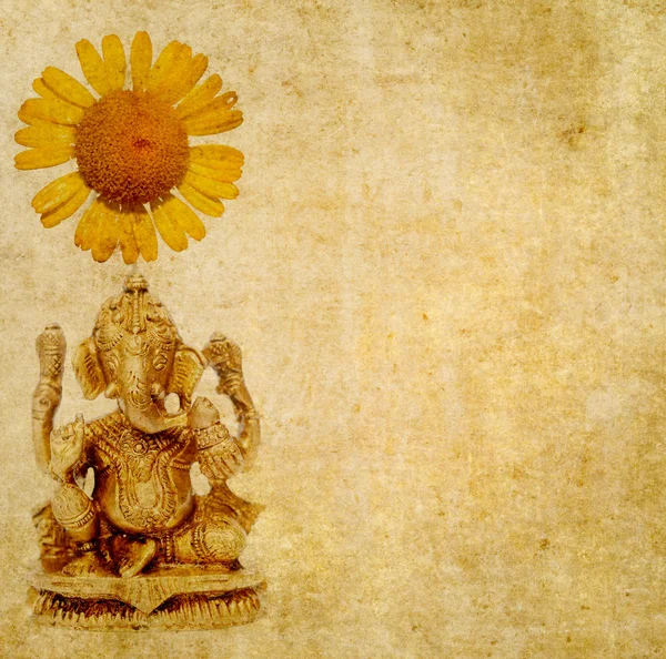 Lovely background image with figure of hindu deity ganesha and floral elements. very useful design element. — Stock Photo, Image