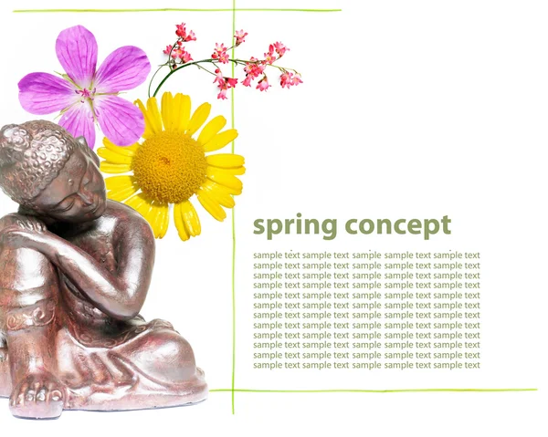 Buddha and spring flowers — Stock Photo, Image